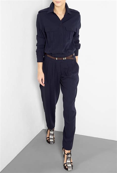 michael kors long sleeve navy jumpsuit|Michael Kors denim jumpsuit.